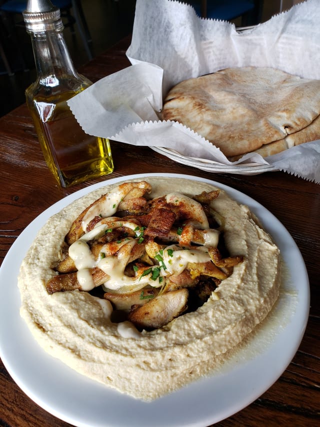 Hummus with Chicken Gyro.