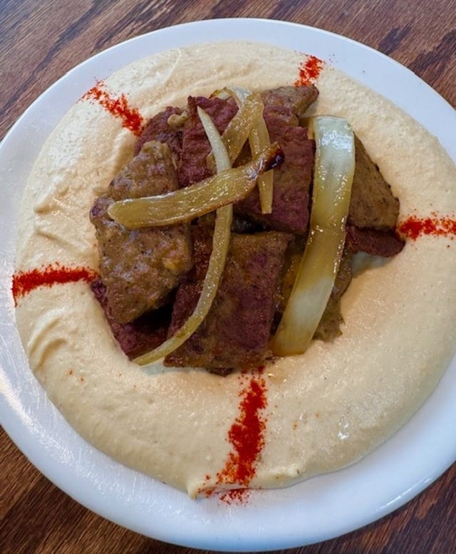 Hummus with Lamb Gyro.